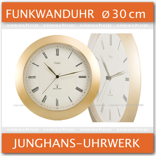 Funkwanduhr Ø30cm Junghans Uhrwerk Bahnhofsuhr Wanduhr Funkuhr